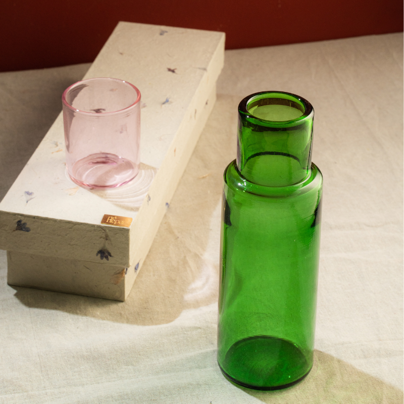 Blush & Basil Glass Bottles – Handcrafted Borosilicate Vessels for Oils & Water