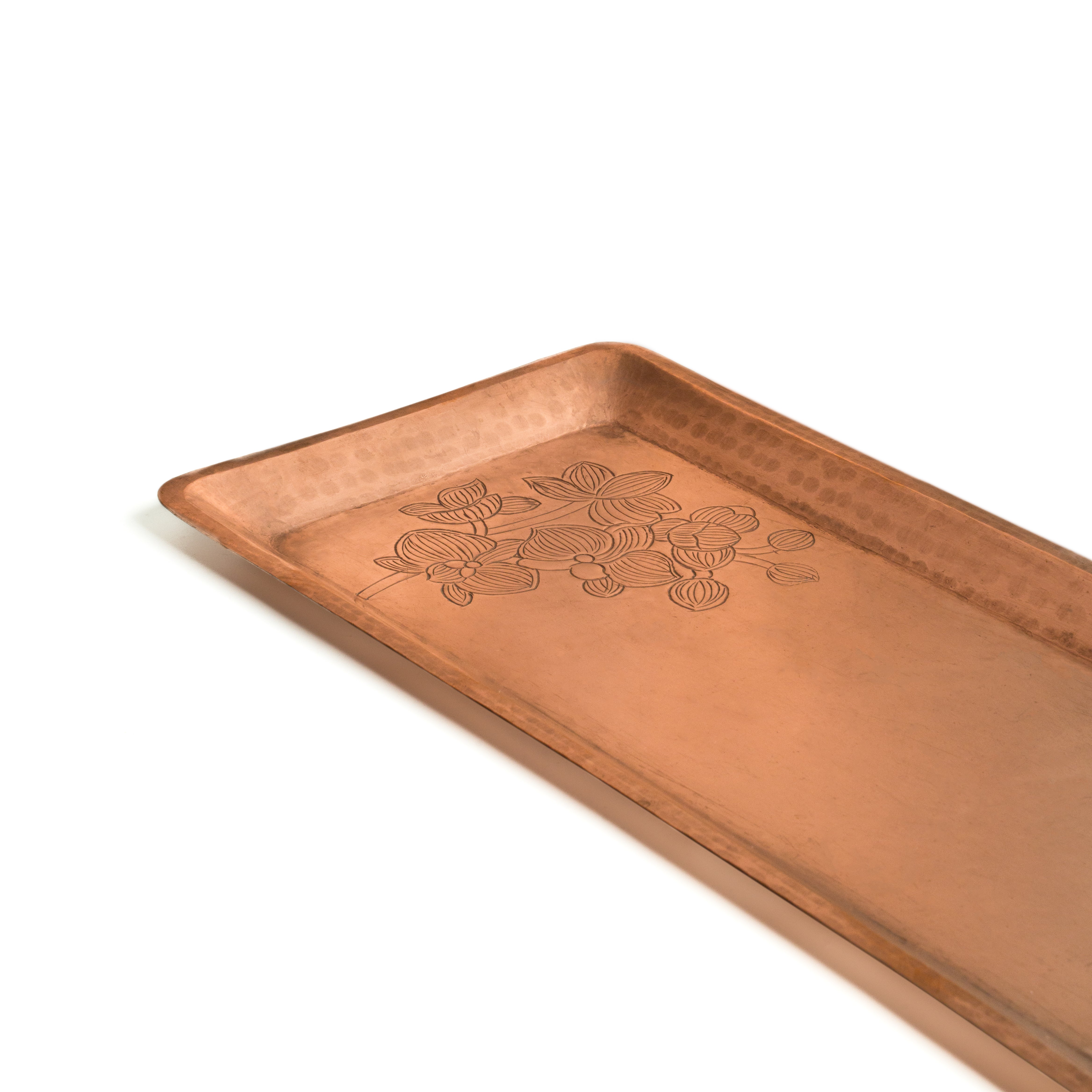 PHOOL COPPER TRAY LONG (Design 2) – Handcrafted Decorative Copper Tray by Ne Nepal