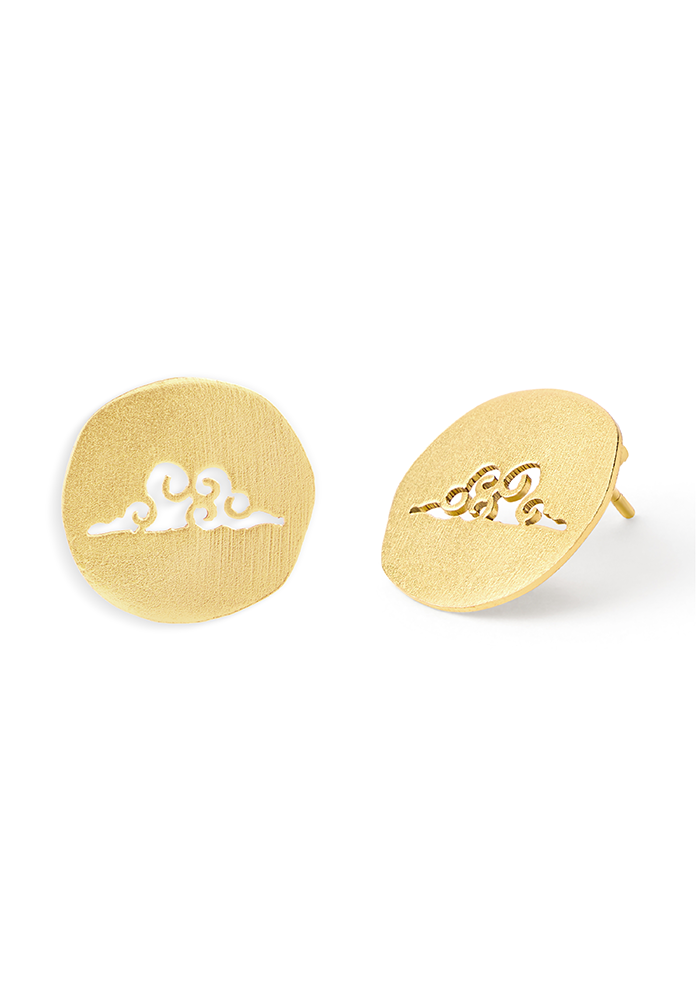 Samuha Cutout Studs, Golden Cloud Whisper Stud Earrings – Handmade In Nepal