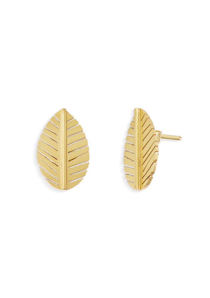 Gold-Plated Leaf Shaped Stud Earrings