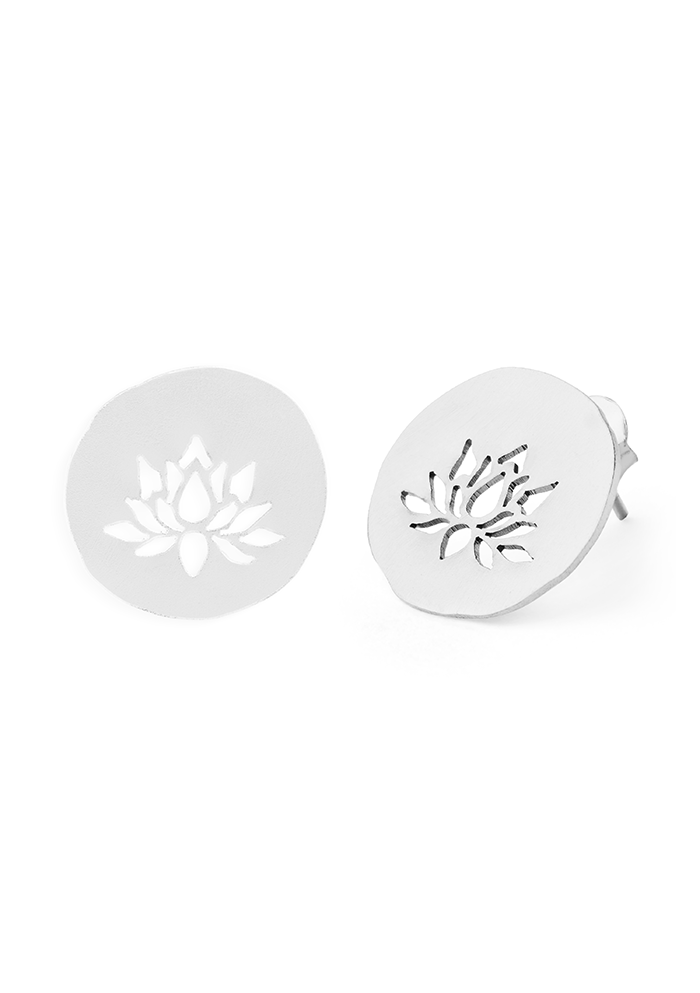 Elegant Lotus Design Silver-Plated Studs - Handmade In Nepal