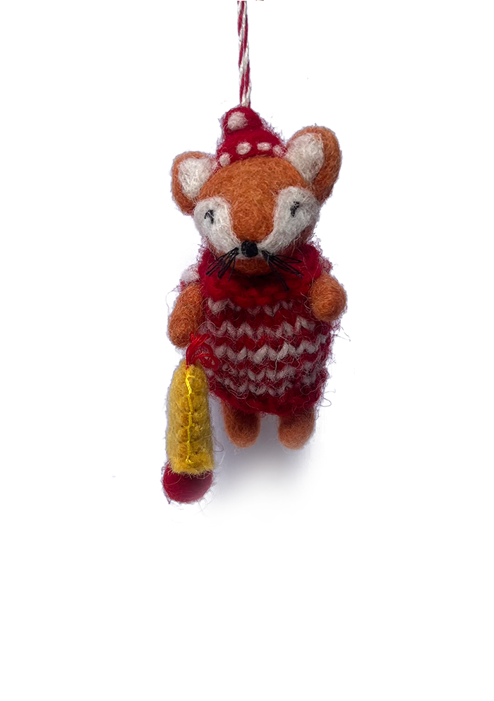 Brown Mouse with Felt and Wool Christmas Ornament